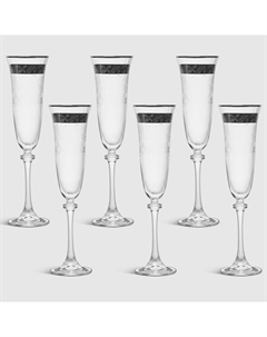 Набор рюмок для шампанского "ASIO", декор "Панто, платиновая лента", 190 мл 6 шт. Crystalite bohemia