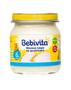 Пюре цыплёнок, с 6 месяцев 100 г Bebivita