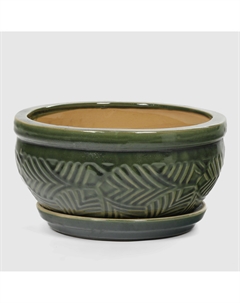 Горшок для цветов с поддоном зеленый глянцевый d31 Viet thanh