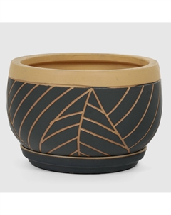 Горшок для цветов с поддоном сине бежевый d34 Viet thanh