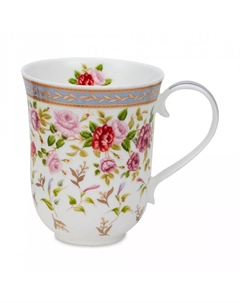 Кружка Розы синий кант Braemar, костяной фарфор 330 мл Dunoon