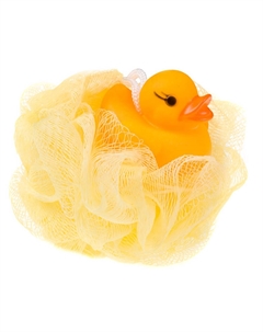 Мочалка детская спонж с игрушкой уточка желтая, 12х12х12 см Brillantine