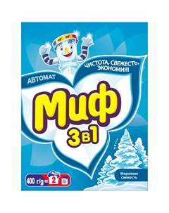 Стиральный порошок для автоматической стирки Аквапудра Морозная свежесть 400 г Миф