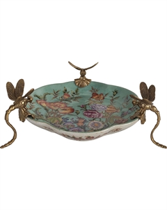 Блюдо на стрекозах 31x31x9 см бирюзовый Гласар