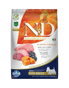 N&D Pumpkin Dog Grain Free Lamb & Blueberry Adult Mini сухой беззерновой корм для взрослых собак мелких пород с ягненком, черникой и тыквой - 7 кг Farmina
