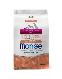 Dog Speciality Line Monoprotein Extra Small полнорационный сухой корм для собак миниатюрных пород, с лососем и рисом - 800 г Monge