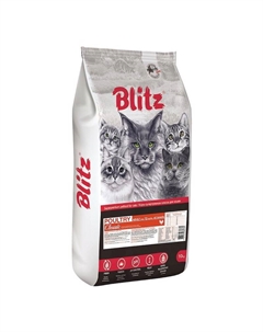Classic Adult Cats Poultry полнорационный сухой корм для кошек, с домашней птицей - 10 кг Blitz