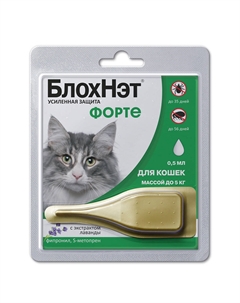 БлохНэт Форте капли от блох и клещей для кошек весом до 5 кг, 1 пипетка Астрафарм