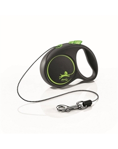 Рулетка для собак Black Design, XS, до 8 кг, трос 3 м, черно-зеленая Flexi