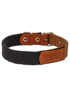 Ошейник для собак брезент-кожа, обхват шеи 55-64 см, ширина 3,5 см, черно-коричневый Каскад