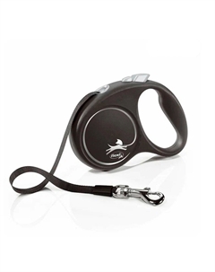 Рулетка для собак Black Design, S, до 15 кг, ремень 5 м, черный Flexi
