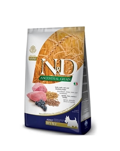 N&D Mini Сухой низкозерновой корм для взрослых собак мелких пород, с ягненком, спельтой, овсом и черникой, 2,5 кг Farmina