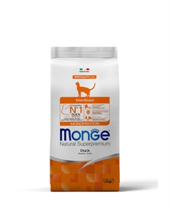 Monoprotein Sterilised Сухой корм для стерилизованных кошек, с уткой, 1,5 кг Monge