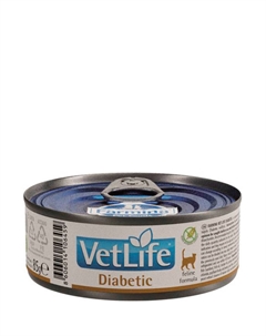 Vet Life Diabetic Влажный корм (консервы) для кошек при сахарном диабете, 85 гр. Farmina