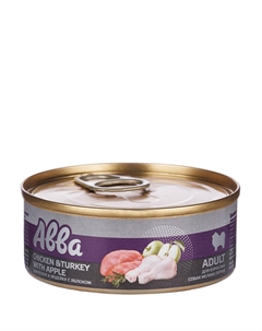 Adult Влажный корм (консервы) для взрослых собак мелких пород, с цыпленком и индейкой с яблоком, 100 гр. Avva