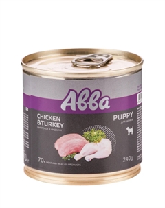 Puppy Влажный корм (консервы) для щенков всех пород, с цыпленком и индейкой, 240 гр. Avva