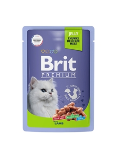 Premium Влажный корм (пауч) для взрослых кошек, с ягненком в желе, 85 гр. Brit*