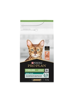 ProPlan Sterilised Renal Plus Сухой корм для поддержания здоровья почек у стерилизованных кошек, с высоким содержанием лосося, 1,5 кг Pro plan®