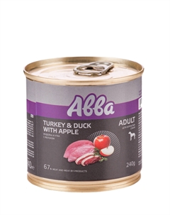 Adult Влажный корм (консервы) для взрослых собак всех пород, с индейкой, уткой и яблоком, 240 гр. Avva