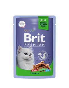 Premium Влажный корм (пауч) для взрослых кошек, с цыпленком в желе, 85 гр. Brit*