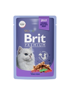 Premium Влажный корм (пауч) для взрослых кошек, с треской в желе, 85 гр. Brit*