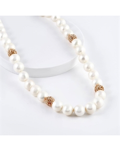 Золотые бусы с жемчугом 9,45 мм и фианитами Defleur