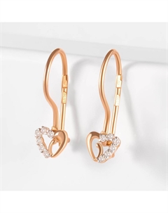 Детские серьги сердечки из красного золота с фианитами Efremof