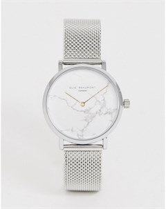 Серебристые часы с сетчатым браслетом и мраморным эффектом на циферблате Elie beaumont
