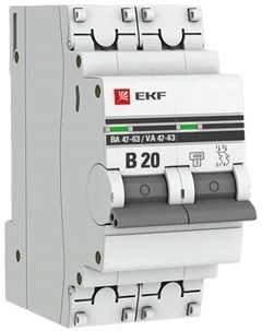 Автоматический выключатель mcb4763-2-20B-pro 2P 20А (В) 4,5kA ВА 47-63 Ekf