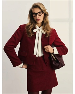 Укороченный твидовый жакет с брошью Zarina