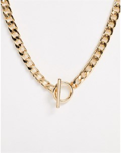 Золотистое ожерелье из цепочки с крупными звеньями и Т образной застежкой Asos design
