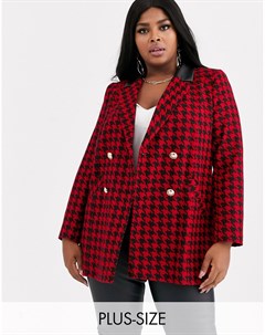 Красный пиджак с узором гусиная лапка и контрастным воротником River island plus
