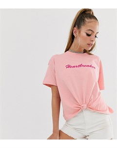 Розовая футболка с надписью heartbreaker Missguided petite