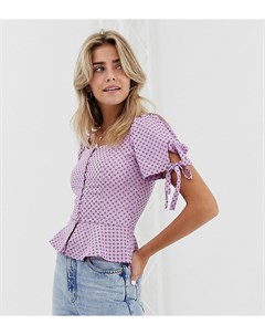 Блузка с квадратным вырезом пуговицами спереди и сборками на рукавах Wednesdays Girl Wednesday's girl