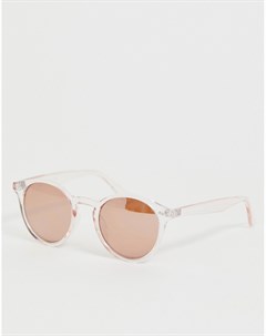 Золотистые солнцезащитные очки в круглой оправе с розовыми стеклами New look