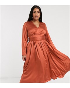 Атласное чайное платье миди с глубоким вырезом Glamorous curve