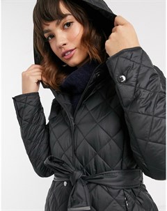 Черное стеганое пальто с капюшоном Esprit