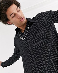 Черная рубашка с длинными рукавами в тонкую полоску металлик Jaded london
