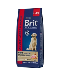 Premium Dog Adult Large and Giant полнорационный сухой корм для собак крупных и гигантских пород, с курицей - 15 кг Brit*