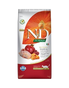 N&D Pumpkin Cat Grain Free Neutered Quail сухой беззерновой корм для стерилизованных кошек с тыквой, перепелом и гранатом - 5 кг Farmina