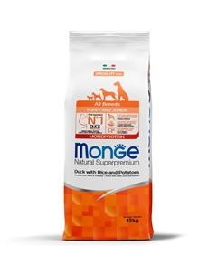 Корм для щенков Dog Speciality Line Monoprotein из утки с рисом и картофелем сух. 12кг Monge