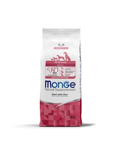 Корм для собак Dog Speciality Line Monoprotein из говядины с рисом сух. 12кг Monge
