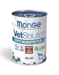 Корм для собак VetSolution Dog Hypo Monoprotein Lamb при пищ.непереносим., ягненок банка 400г Monge