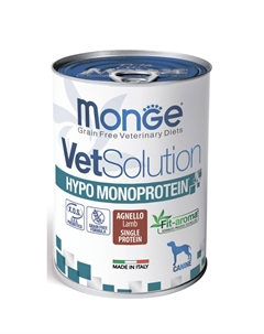 Hypo Monoprotein Влажный корм (консервы) для собак с пищевой непереносимостью, с ягнёнком, 400 гр. Monge