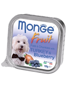 Fruit Влажный корм (консервы) для собак, нежный паштет из индейки с черникой, 100 гр. Monge
