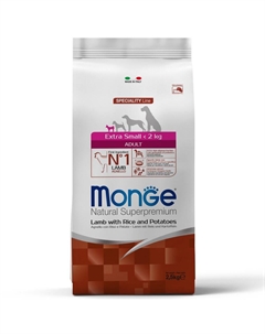 Extra Small Adult Сухой корм для взрослых собак миниатюрных пород, с ягненком, рисом и картофелем, 2,5 кг Monge
