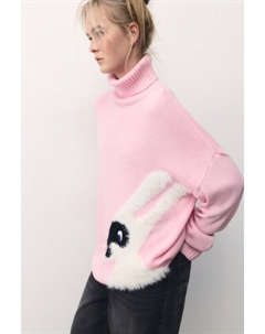 Свитер вязаный свободный с пушистым зайцем Befree