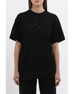 Футболка хлопковая с логотипом из страз Hugo