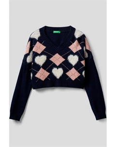 Шерстяной пуловер с узором ромбы Benetton