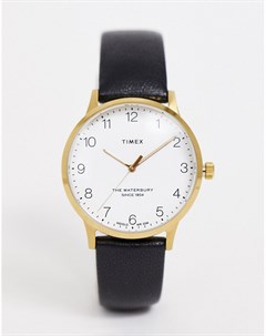 Черные часы с кожаным ремешком Waterbury Timex